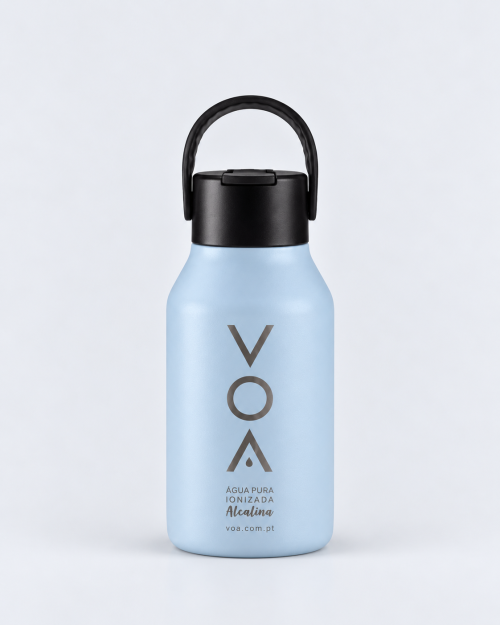 Garrafa VOA Thermos Luxe Grace 350 ml azul-claro com tampa preta