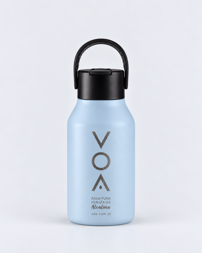Garrafa VOA Thermos Luxe Grace 350 ml azul-claro com tampa preta